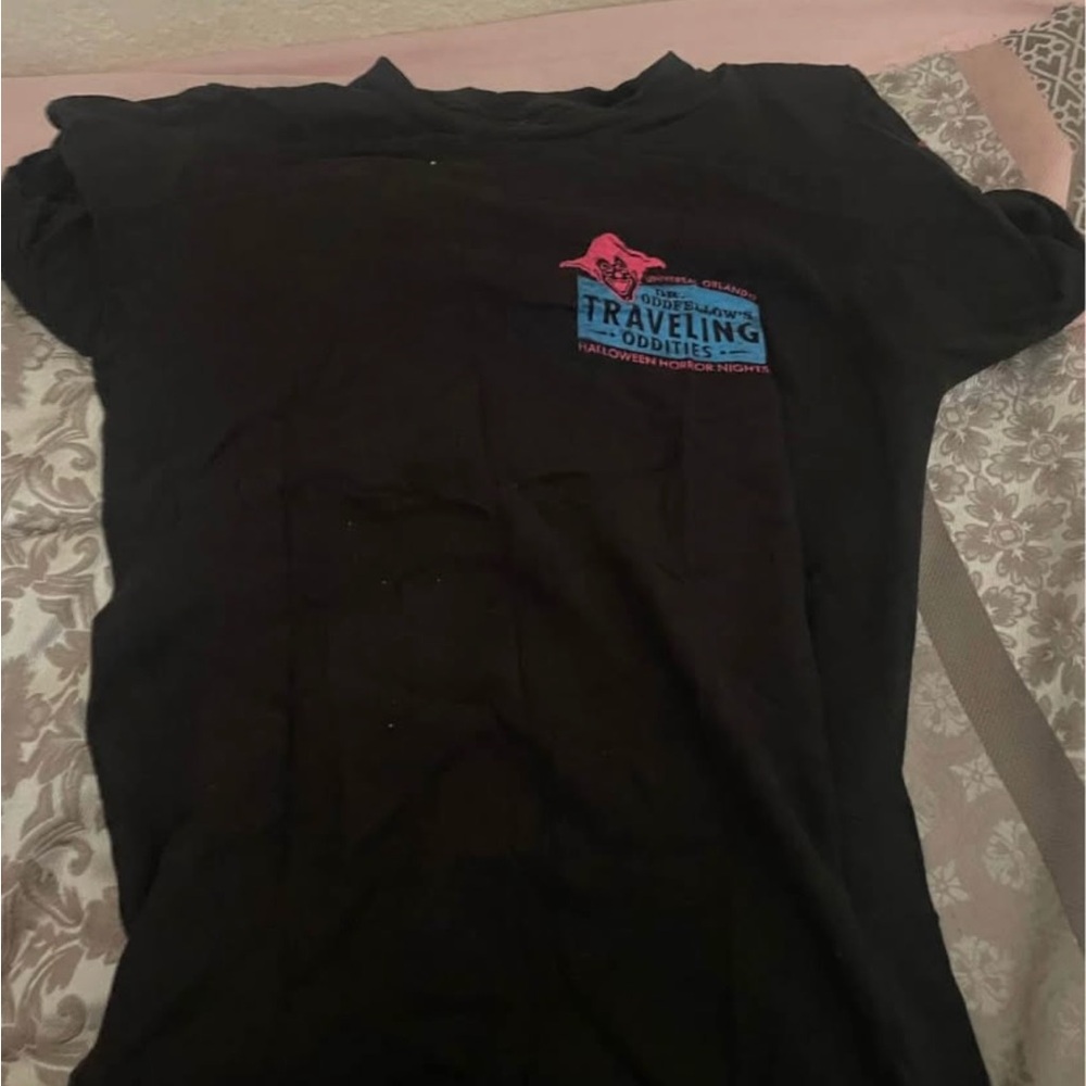 Universal Black Tee with Pink and Blue Accents